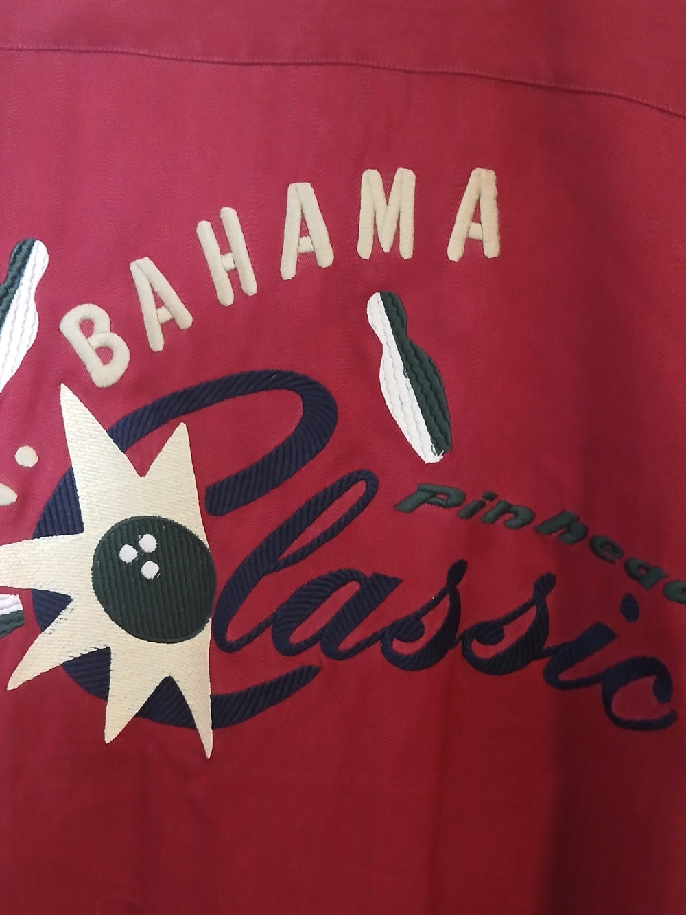 Tommy Bahama Relax Deep Red Silk XL Button-Up with Bowling Logo